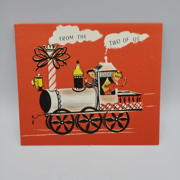 Vintage 1950s Hallmark Christmas Card From The Two Of Us Old Train - Picture 1 of 5
